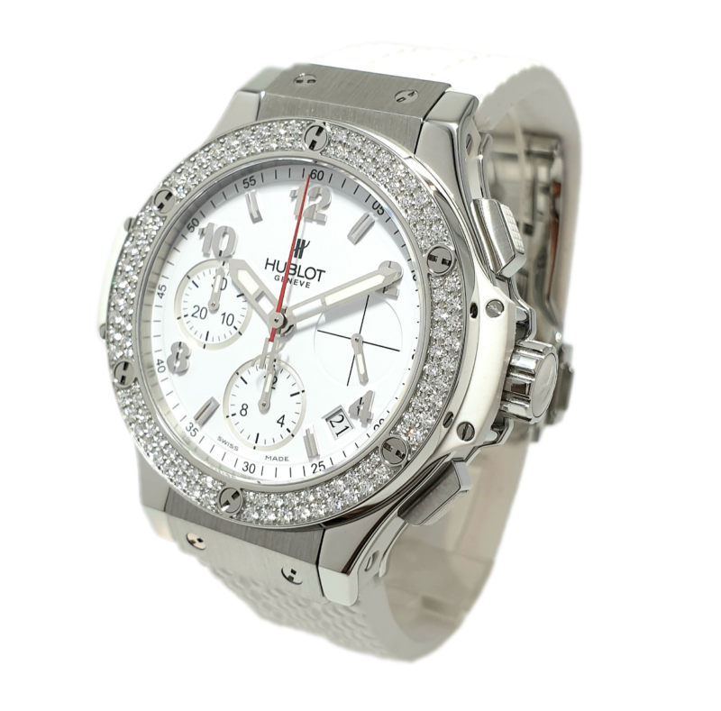 Hublot Ladies Big Bang Automatic Chronograph 41 mm (Steel, Diamond Bezel, White Dial and Rubber