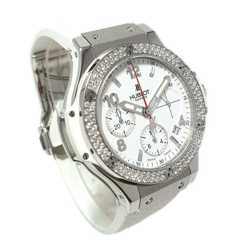 Hublot Ladies Big Bang Automatic Chronograph 41 mm (Steel, Diamond Bezel, White Dial and Rubber